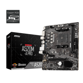 PLACA MADRE MSI A520M-A PRO, CHIPSET AMD A520, SOCKET AMD AM4, MATX