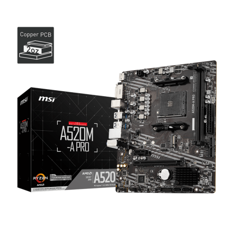 PLACA MADRE MSI A520M-A PRO, CHIPSET AMD A520, SOCKET AMD AM4, MATX