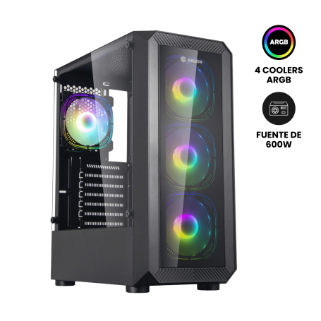 CASE GAMER HALION SPARTA 844 NEGRO 600W 4FANS ARGB