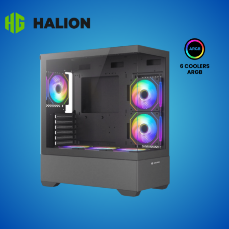 CASE GAMER HALION ATX FISH TANK JUPITER K04 BLACK 6 ARGB FAN S/F